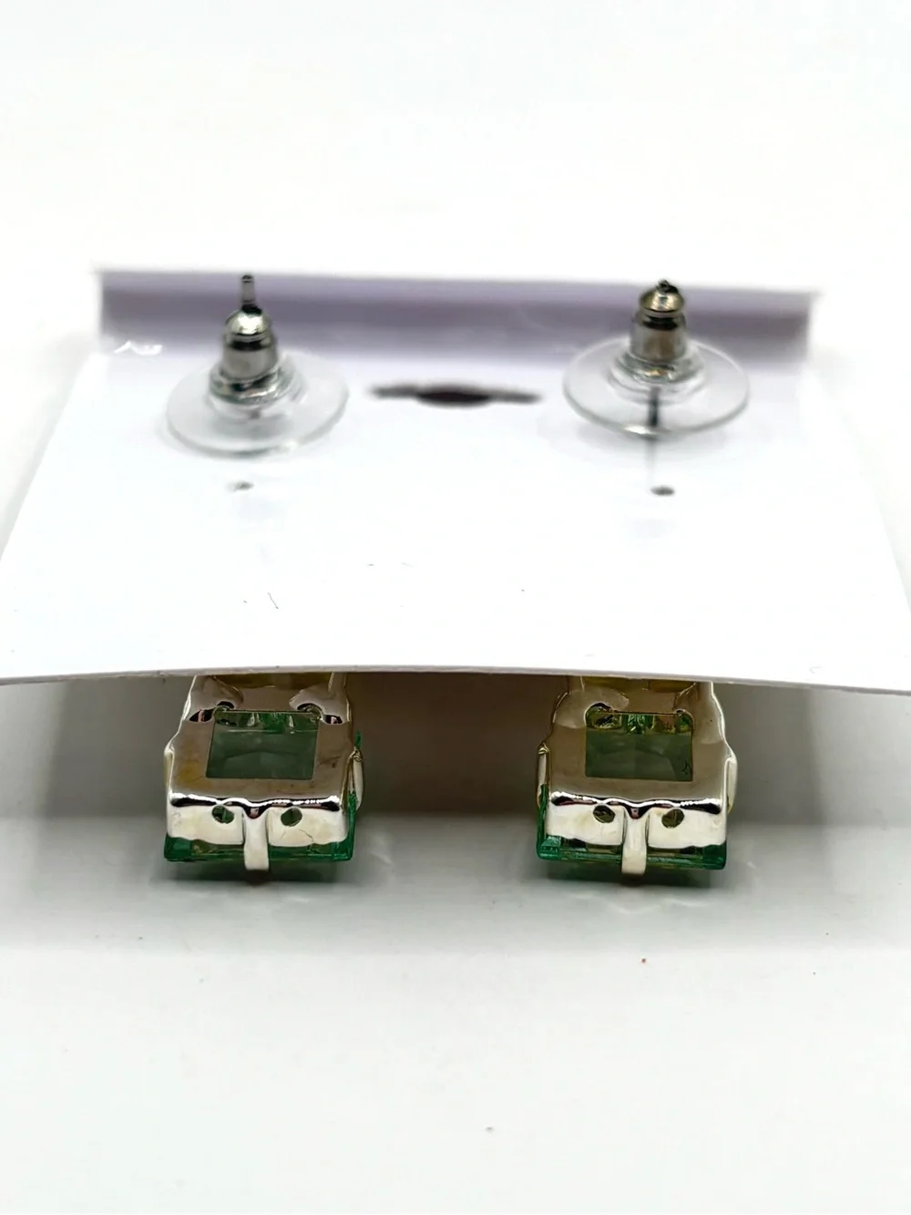 Tonal Green Yellow Crystal Tiered Square Drop Earrings in Silver Tone